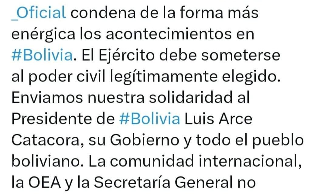 OEA CONDENA ENERGICAMENTE ACONTECIMIENTOS EN BOLIVIA