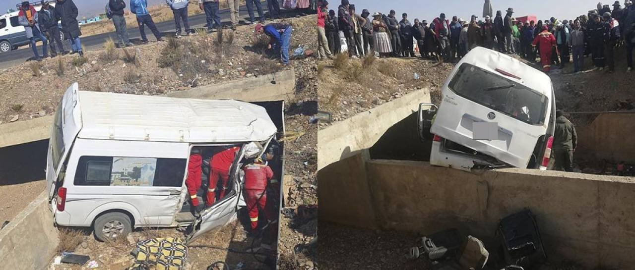 SEIS FALLECIDOS Y SIETE HERIDOS  TRAS ENCUNETARSE UN MINIBÚS EN LA RUTA LA PAZ – ORURO