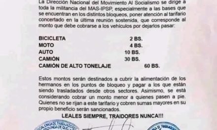 INSTRUYEN COBRAR HASTA 60 Bs. EN PUNTOS DE BLOQUEOS