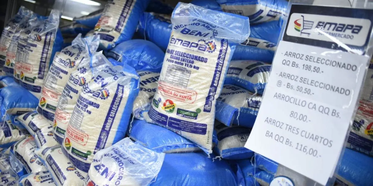 SUBE EL PRECIO DEL ARROZ DE 50.50 A 70 BS EN SUPERMERCADOS DE EMAPA
