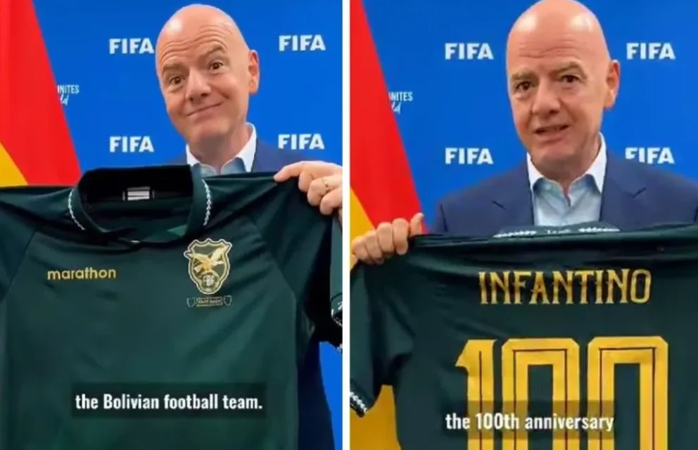 INFANTINO FELICITA A LA FBF POR SUS 100 AÑOS Y MUESTRA LA CAMISETA CONMEMORATIVA
