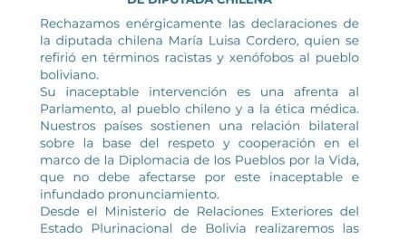 BOLIVIA CALIFICA DE “INACEPTABLES” LAS DECLARACIONES RACISTAS DE DIPUTADA DE CHILENA