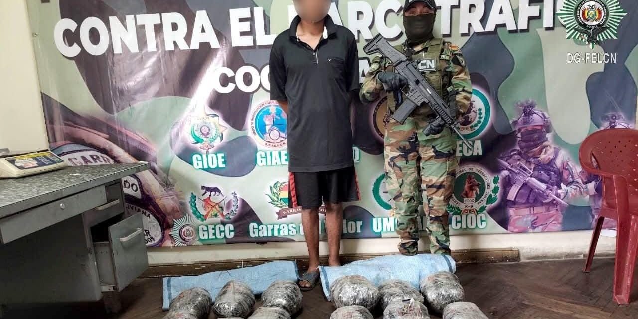 APREHENDEN A UN HOMBRE CON 15 PAQUETES DE MARIHUANA EN QUILLACOLLO